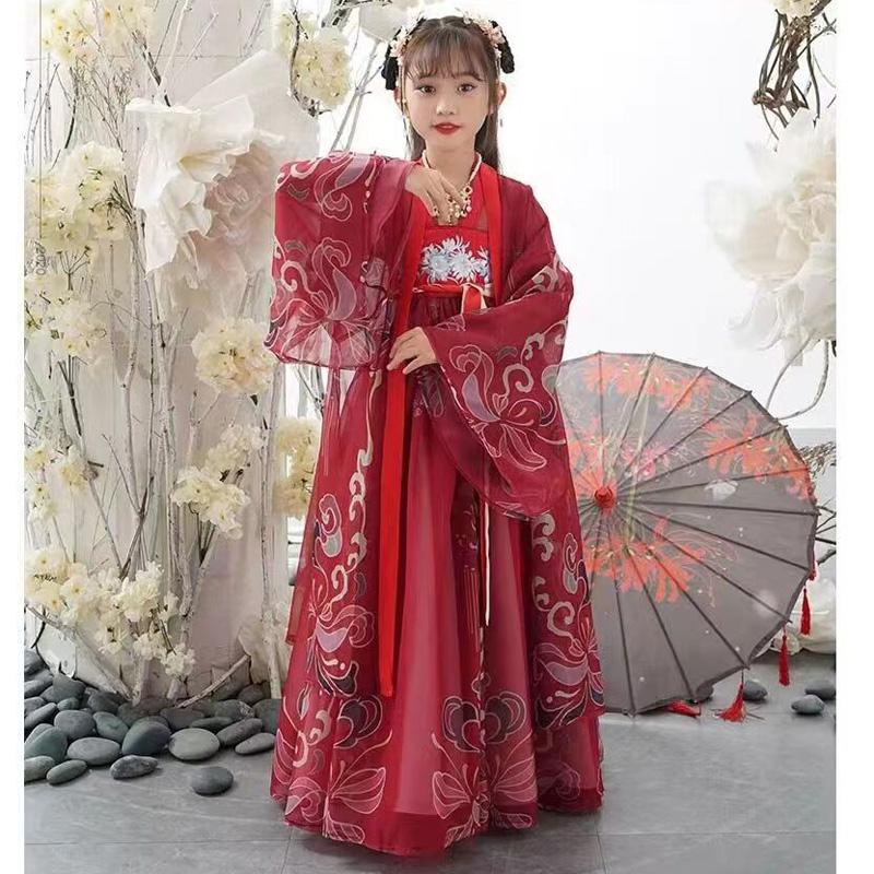Chinese Hanfu Red Girls' Casual Dress