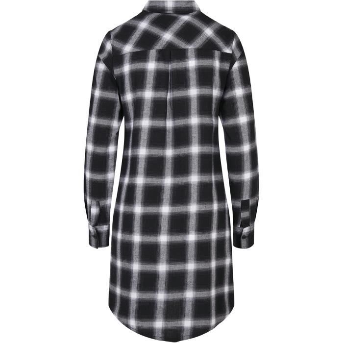 Urban Classics Ladies Cotton Check Shirt Dress Femme Robe Courte Noir/blanc