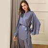 Women's Spring and Summer Pajama Set Long Sleeve Ice Silk Loungewear French Style Solid Thin Homewear with Belt