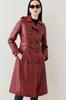 Lambskin Genuine Stylish Casual Soft Women Trench Coat Dark Red Handmade Leather