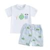Baby Toddler Boy Golf Outfit Golf Cart Short Sleeve T-shirt Plaid Elastic Waist Shorts 2 Pcs Set
