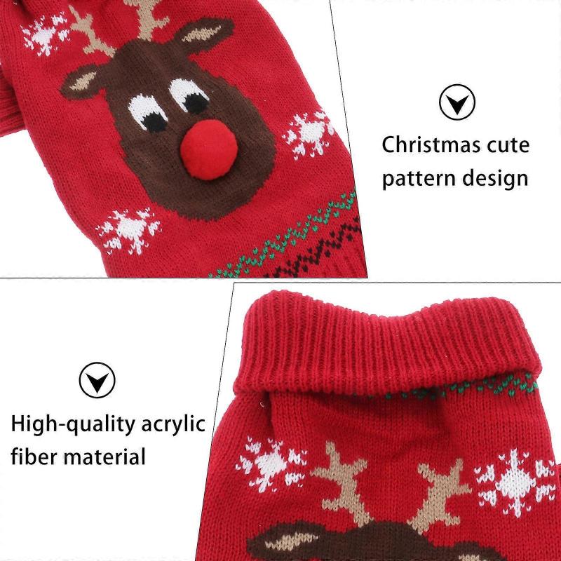 Pet Christmas Clothes Dog Sweater for Festive Wear 2Pcs Red Winter Outfit