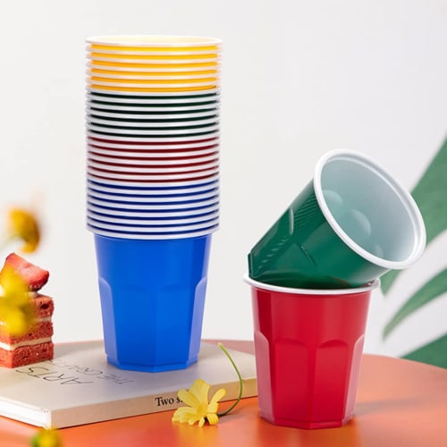 OUNONA Disposable Cups, Heat-Resistant, Colored Plastic Drinking Cups, 250ml, Double-Walled, Simple Design, Suitable for Kindergarten and Daycare, 100
