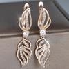 Exquisite Zircon Hollow Leaf Drop Earrings for Women Luxury Gold Color Long Dangle Earrings Wedding Party Jewelry