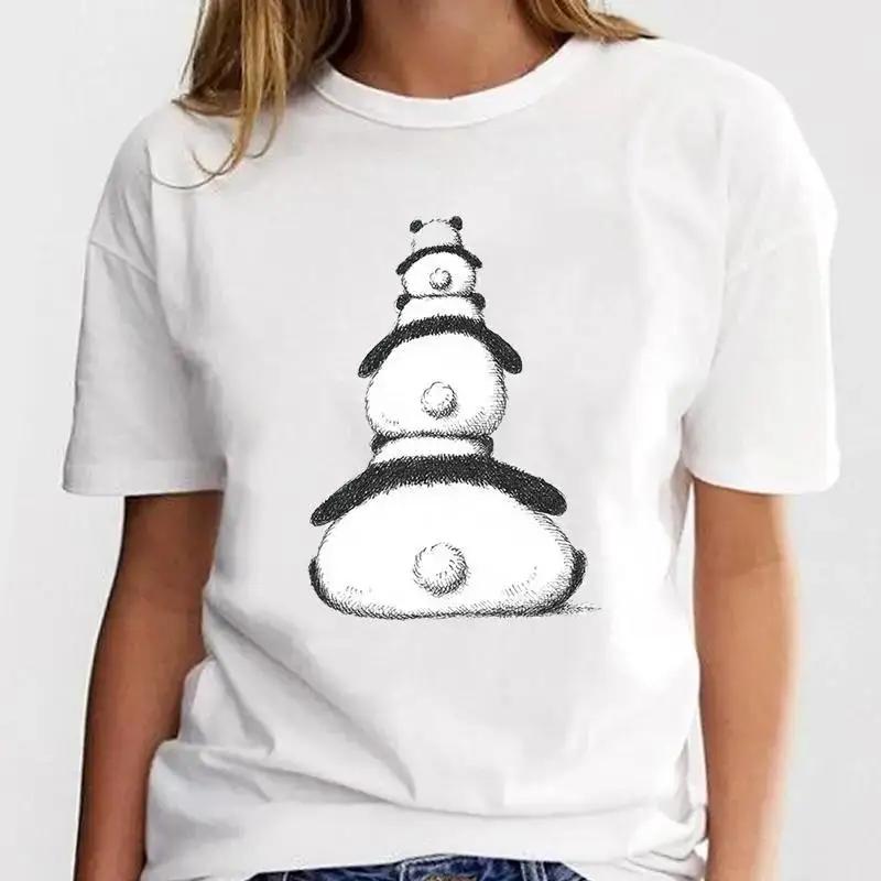 Panda Lovely Print Women T-shirt Cute Cartoon Graphic Print Short Sleeve T Shirt Female Fashion Casual Unisex Clothes Top