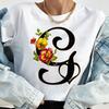 Custom Name Letter Combination Tops Fashion Women T-Shirt Rose Flower Heart Letter Font A B C D Short Sleeve Tees Black T-Shirt