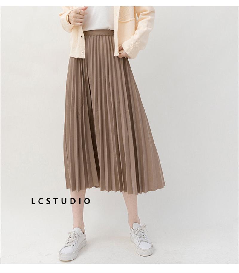 Qooth Elegant A Line Pleated Skirt Spring Summer Long Skirt Women Casual High Waisted Maxi Skirts JM0001