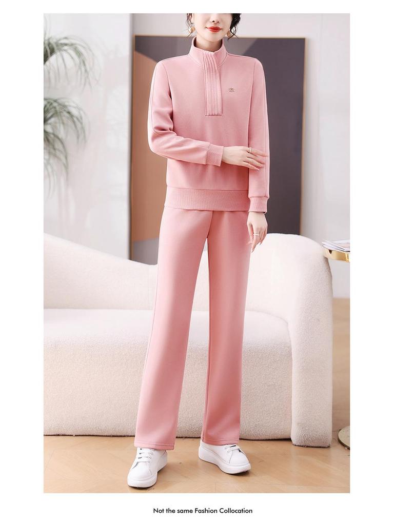 Women's Spring/Autumn 2025 Fashionable Age-Reducing High-End Casual Sweater Two-Piece Suit with Stand-Up Collar