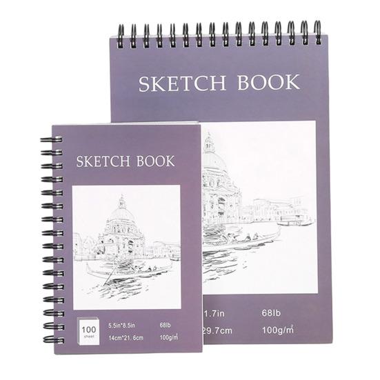 A4 Hardcover Sketch Book Spiral Wire Bound 100 Sheets Acid Free Thick Paper Artist Art Student Sketching Drawing Writing Sketchbook Art Supplies