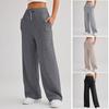 Women Pants High Elastic Waist Wide Leg Soft Casual Loose Solid Color Drawstring Full Length Pockets Simple Style Lady Yoga