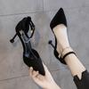 Autumn and Winter One Word Buckle Suede All-match Pointed High Heels Women's Stiletto Sexy Black Professional Shoes