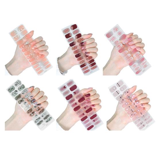 Yousheng 1 Set Gel Nail Stickers for Fragile Nails Easy Removal Waterproof Nail Art Stickers DIY Nail Art Decals with File Wooden Stick Cotton Pad