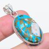 Natural Copper Blue Turquoise 925 Sterling Silver Jewelry Pendant 1.81" w3N37