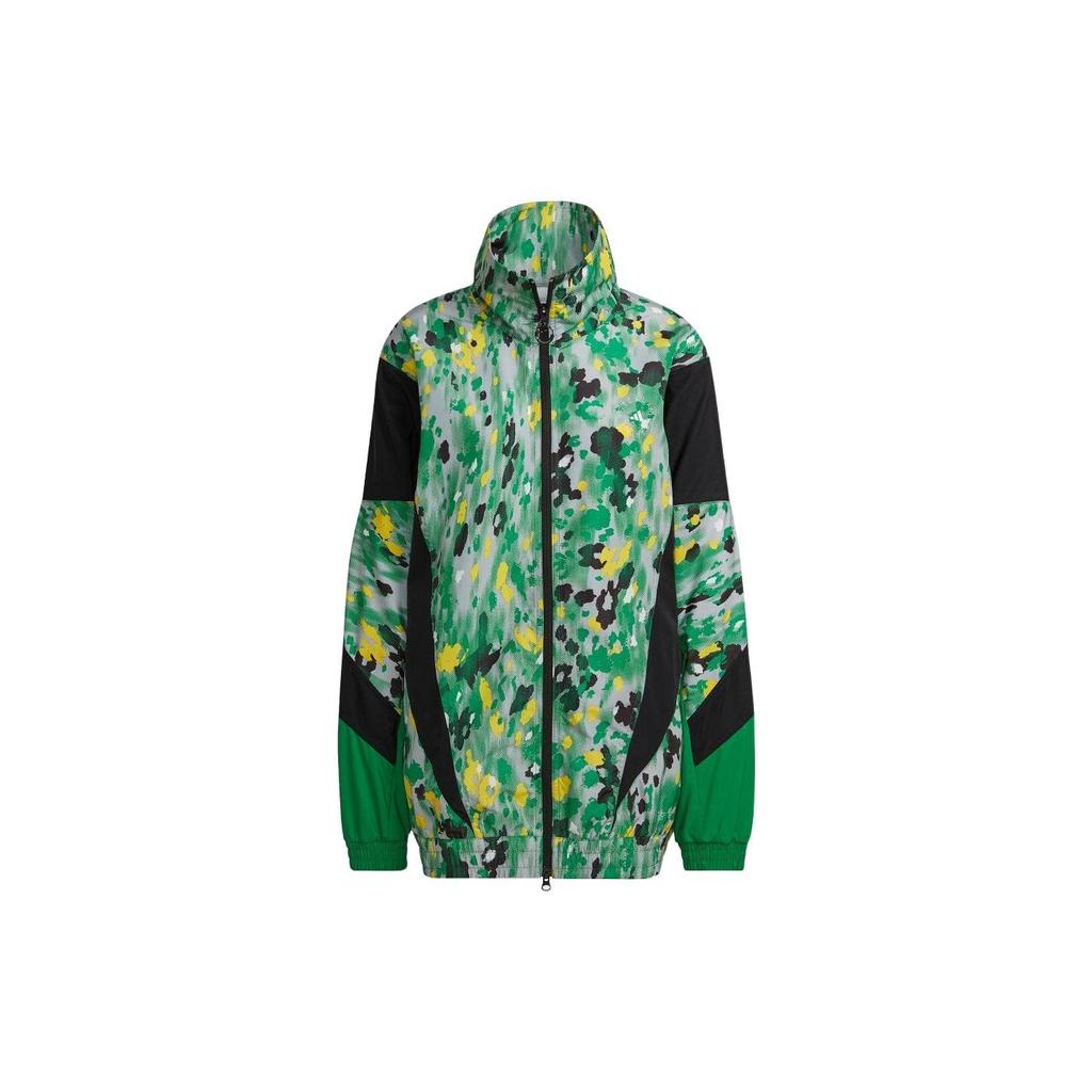 Adidas Floral Print Zip-Up Casual Jacket Women Outerwear Green HG1934