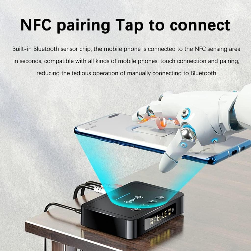 NFC Bluetooth 5.0 AdapterTransmitter Receiver, 3 In 1 3.5 Mm AUX/RCA Bluetooth Adapter Stereo System for Speakers,TV,Computers and Car TV Radios