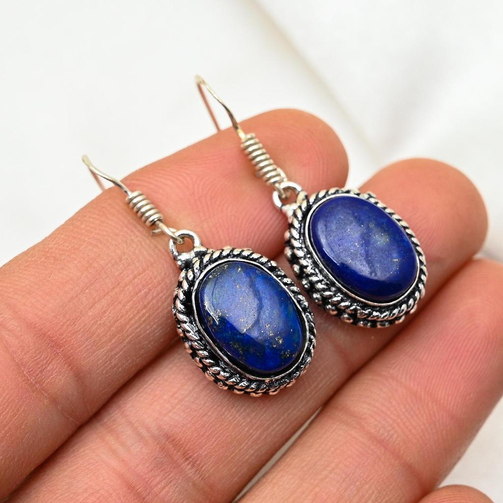 Lapis Lazuli Earrings Handmade Jewelry, 925 Solid Sterling Silver Earrings Designer Gemstone Jewelry Earrings, Gift For Mom