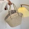Summer Straw Bag Women Weave Handmade Handbag Drawstring Handle Bag Large Capacity Wave Point Tote Bag Shopping Bags ARI