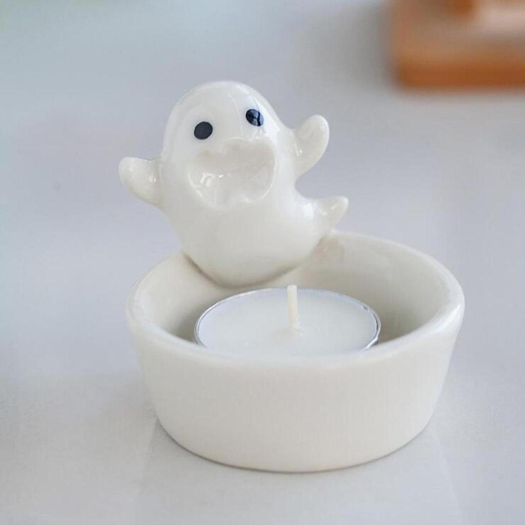 White Candle Holder Tealight Candlestick Crafts Cute Ceramic for Holiday