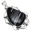 Pendant Gray Botswana Agate Gemstone Mother's Day Gift Silver Jewelry 2.25"