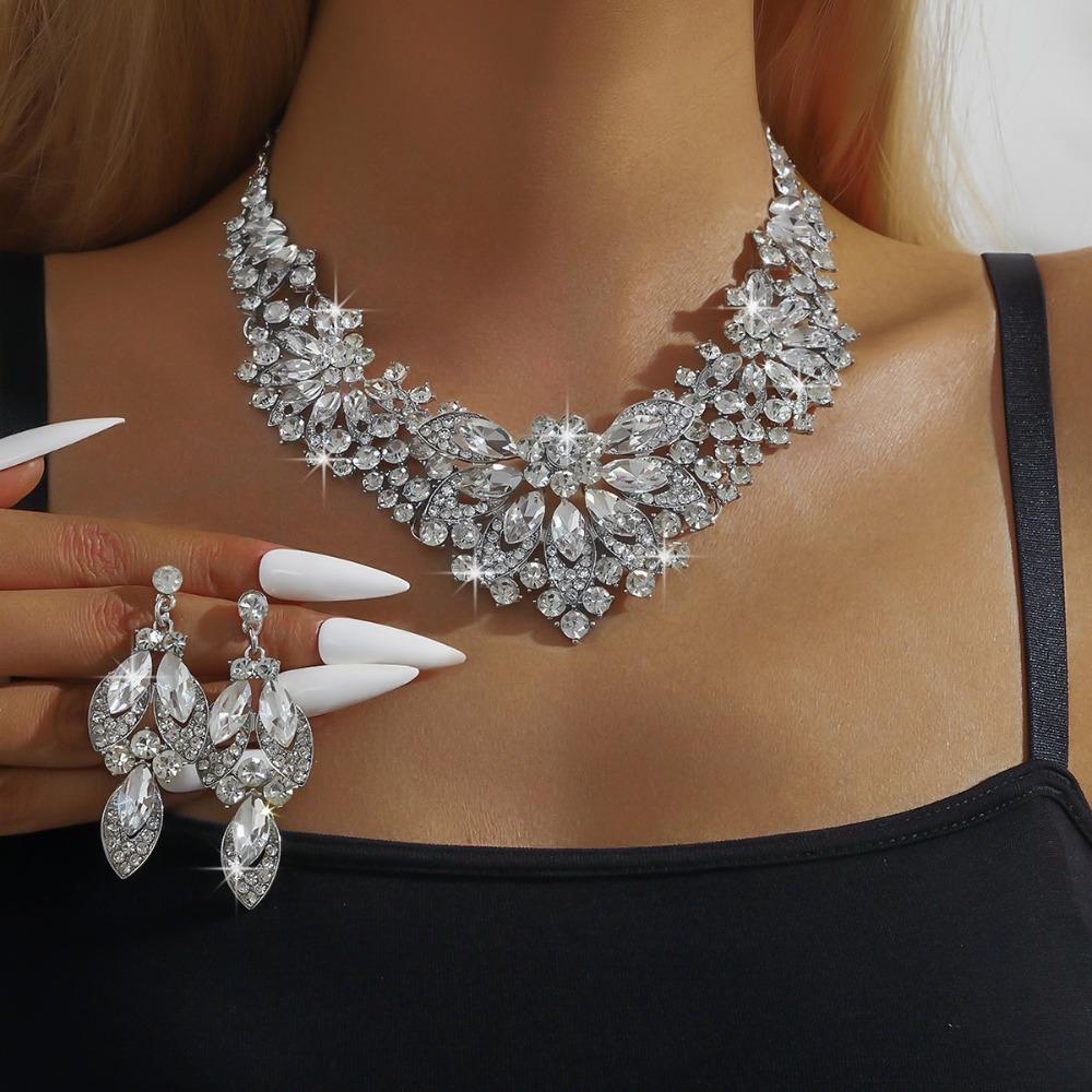 Shining Rhinestone Jewelry Set Crystal Crystal Necklace Set Bridal Necklace Earrings Set  Banquet