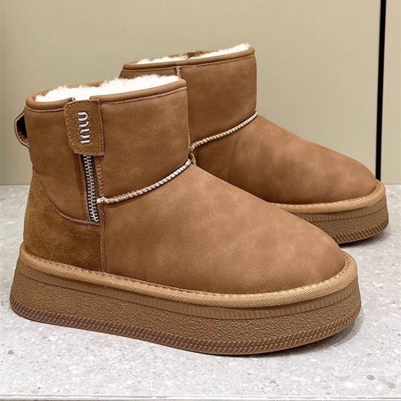 Snow Boots Women's Platform Short Boots Winter New Side Zipper Piled Thickened Short Snow Cotton Shoes