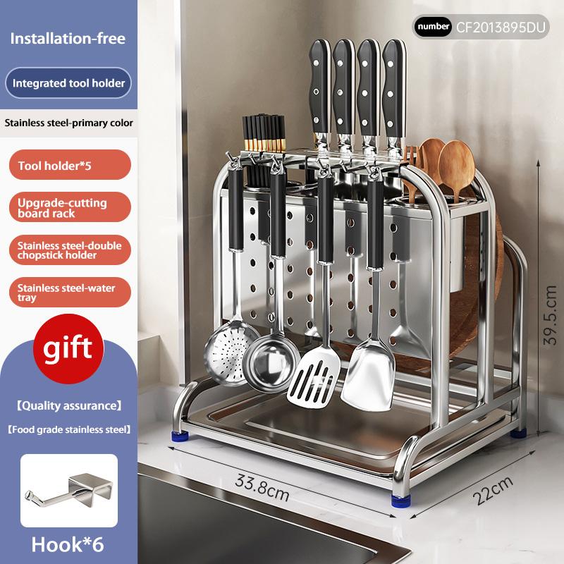 Multifunctional Knife Holder Stainless Steel Stand Home Kitchen Utensil Counter Cutting Board Rack Knife Pot Lid Storage Rack