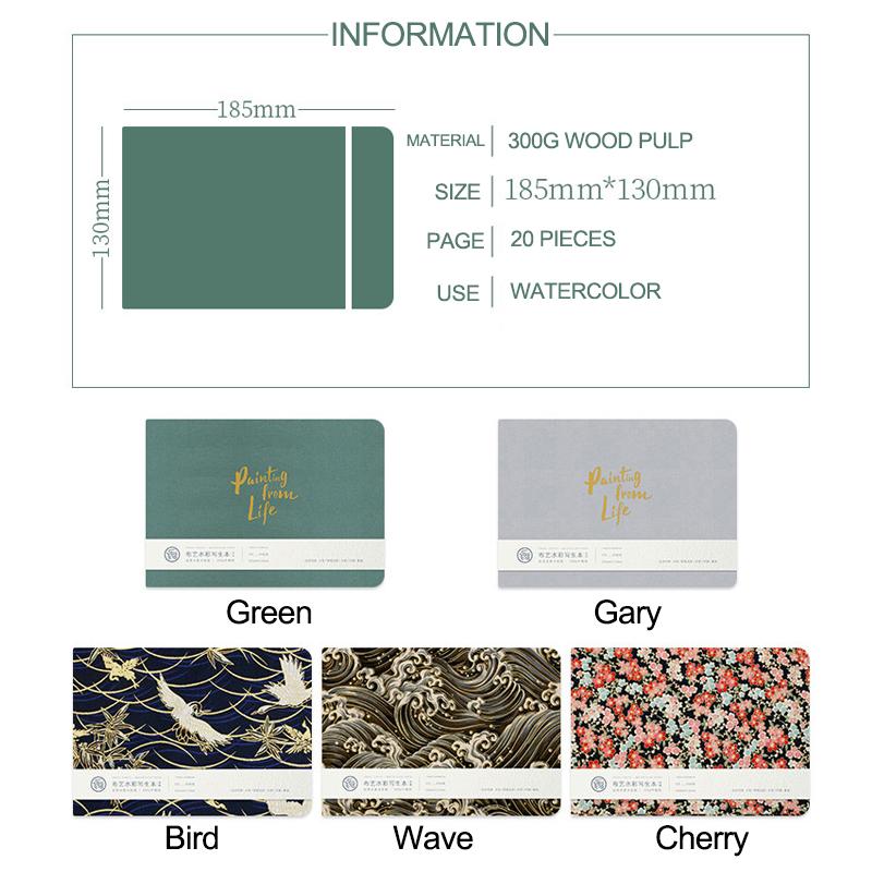 Fabric Art Hardcover Watercolor Sketch Paper Book Wood Pulp Fine Texture 32K 300g 20 Sheets Travel Outdoor Painting Pad for Gouache Acrylic Watercolor