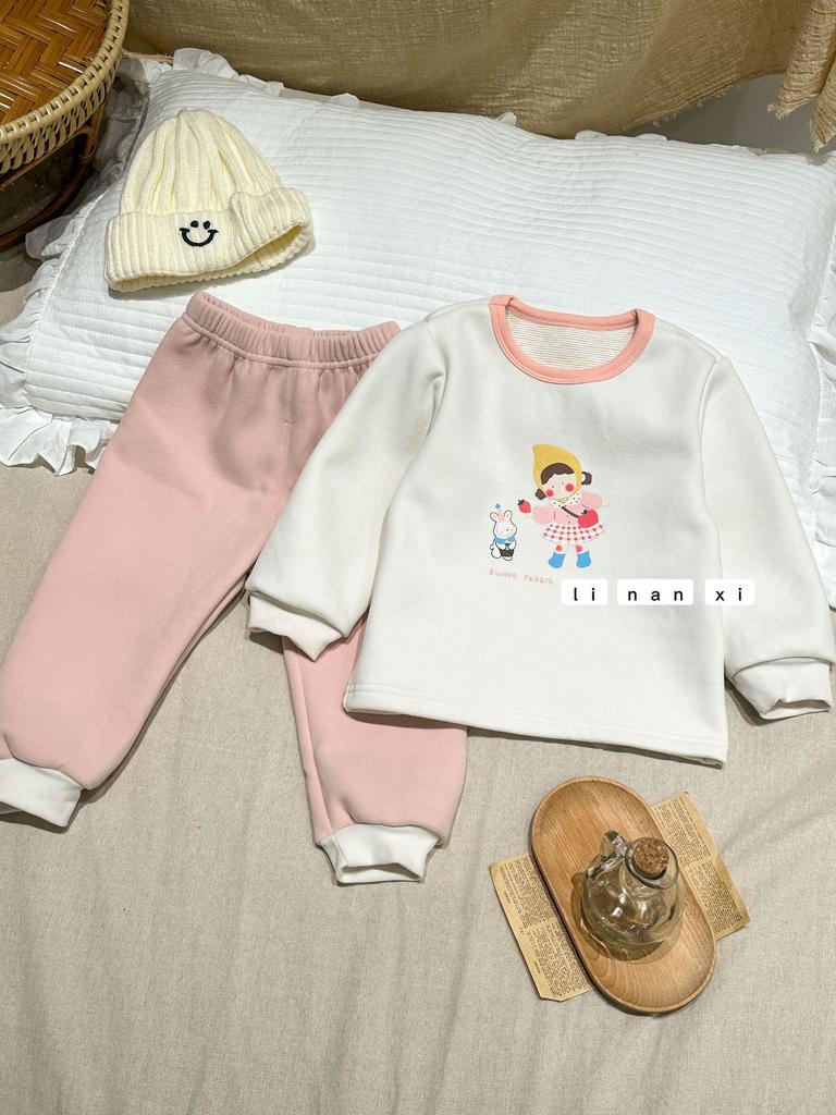 Kids' Cartoon Velvet Silk Wool Home Wear Set - Top and Pants