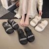 Thick-soled Cool Slippers for Women To Wear 2025 Summer New Rhinestone Muffin Versatile Two Wear Sandals One-word Beach Slippers