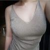 Women's Summer Halter Sexy V-neck Slim Bright Silk Knit Vest Wearing Sleeveless T-shirt Base Top Trend