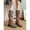 Vintage Pile Boots Western Cowboy Boots Summer 2025 New Tall Boots Women's Boots Small Khaki Boots