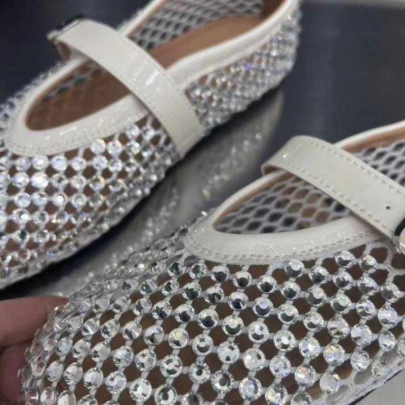 Fashion Women's Flat Sandals Blingbling Crystal Mesh Women's Ballet Flats Buckle Strap Mary Jane Shoes Size35-42