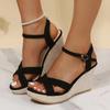Black Beige Wedge Sandals for Women's New Platform Fish Mouth Cross Strap Fashion Shoes Female Summer Buckle Strap Sandal