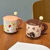 Creative Cartoon Ceramic Cup With Lid High Value Home Office Couple Water Cup Wind Hand Gift