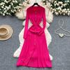 Autumn Winter Women Elegant Polo Collar Knitted Sweater Metal Button Long Maxi Split Pullover Dresses