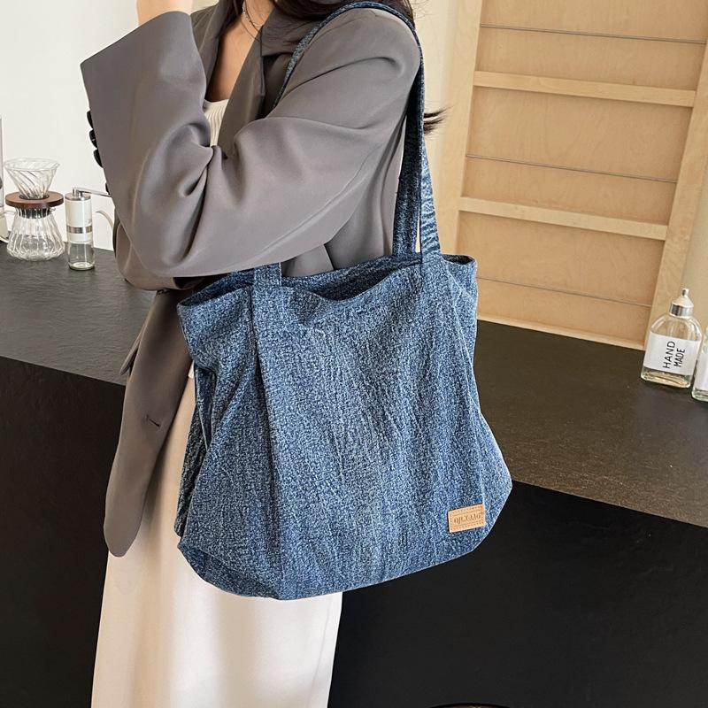 Commuter Large Capacity Denim Tote Bag Women Underarm Bag Work Shoulder Bag