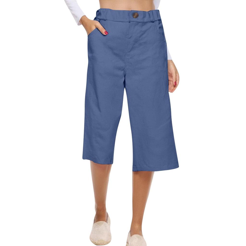 Women's Solid Color Cotton And Linen Fashionable Loose High Waist Cropped Casual Pants