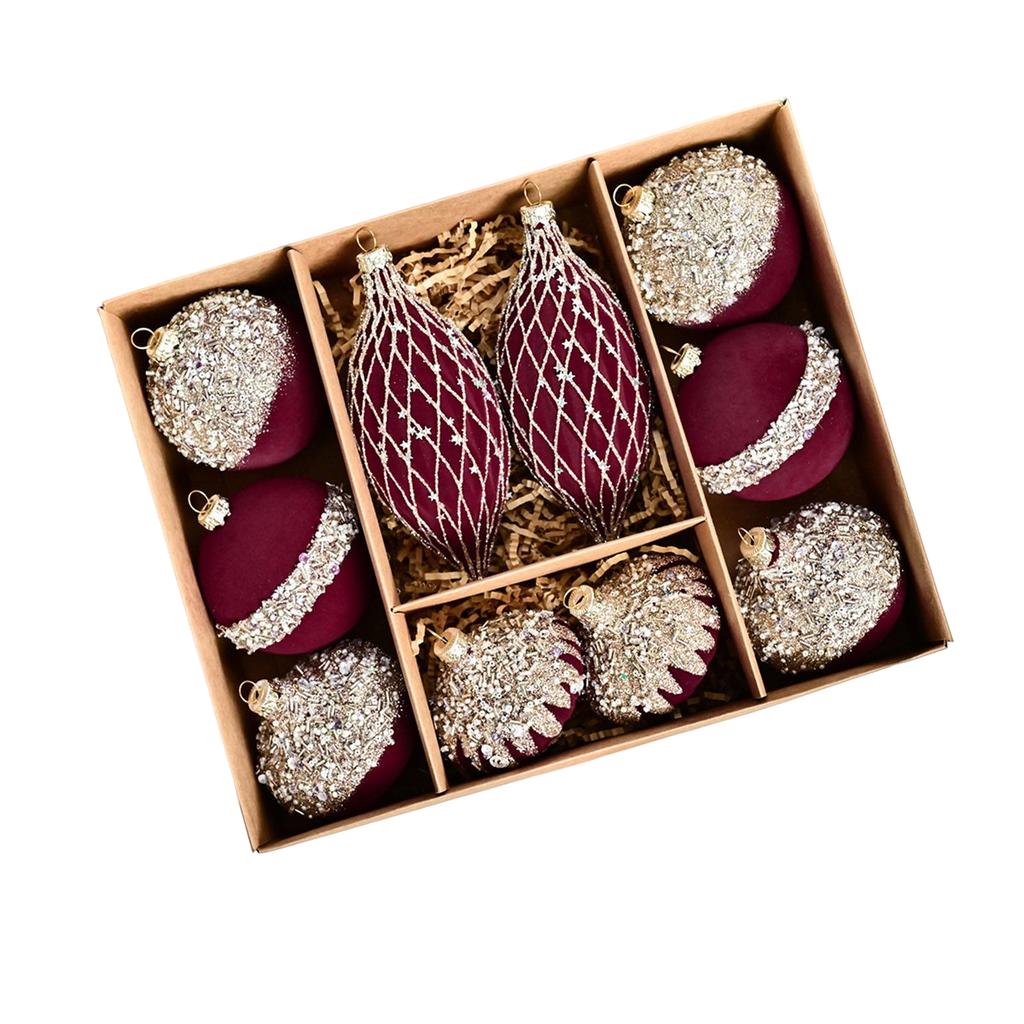 10-pack Christmas Ball Pendants, Special-shaped Flocking Painted Balls, Christmas Party Venue Decorations