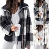 Women Coat Lapel Long Sleeve Plaid Pattern Jacket Loose Fit Zipper Placket Double-Sided