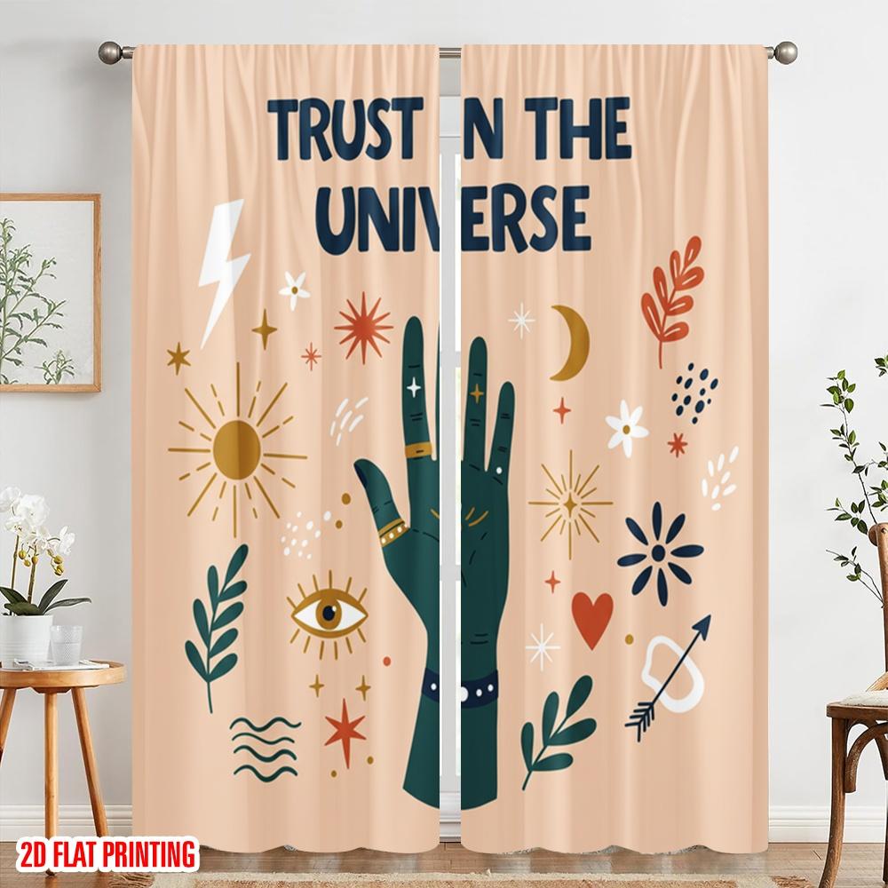 2pcs 2D Flat Printing Window Drapes Trust Universe Celestial Vibes 100% Polyester Without Electricity Party Decorations for Home