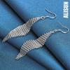 925 Sterling Silver Interwoven Mesh Hanging Piercing Earrings Fashionable Wedding Jewelry