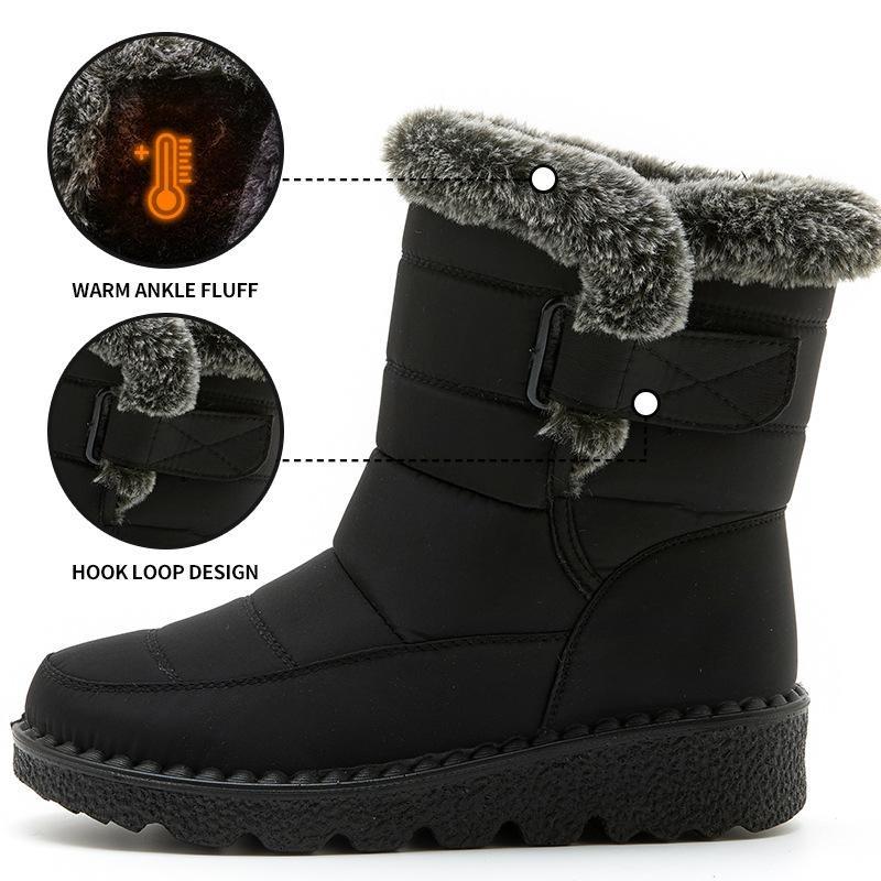 Women Autumn Winter Rabbit Fur High Barrel Warm Velcro Waterproof Snow Boots