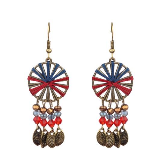 1 Pair Classic Hook Earrings Beads Ethnic Style Tassel Charm