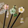 Handmade Flower Hair Sticks Chinese Style Party Hair Bun Decorative Wooden Hairpin  for Women Girls