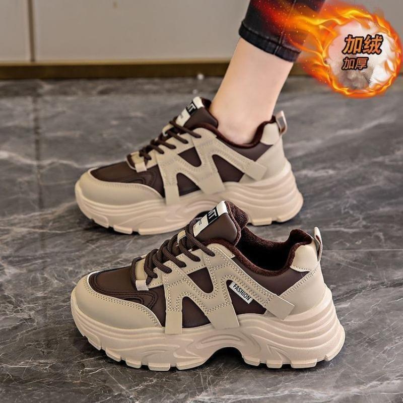 Premium Sense Velvet Dad Shoes Women's New Winter Thick Soft Sole Versatile Cotton Sneakers Non-slip