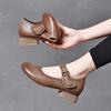 Women's Spring New Low-heeled One-word Mary Jane Shoes First-layer Cowhide Shallow-mouth Flats