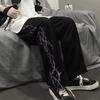 Men Pants Thorn Print Wide Leg Straight High Street Style Loose Retro Elastic Waist Full Length