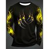 3D Printed Flame Scratch Pattern Autumn Men's Crew Neck T-Shirt Casual Long Sleeve Oversized Pullover Fashion Tops