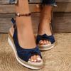 Foreign Trade New Suede Hemp Rope Bow Wedge Sandals Women's Shoes Casual Wedge Heel Platform Sandals Women's Shoes