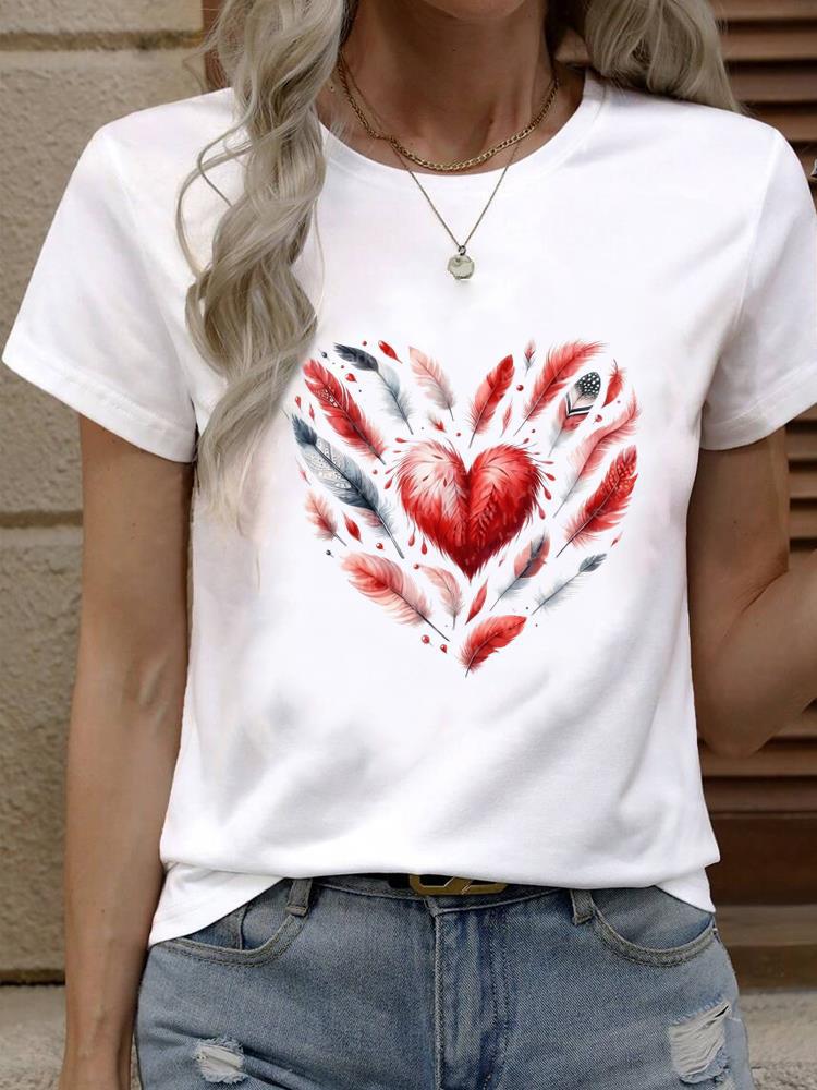 (Азиатский размер) Футболка Топ тренд цветок милый милый Женская мода Женская одежда Футболка Женская с принтом Короткий рукав Графические футболки